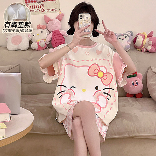 睡衣女款夏纯棉带胸垫2026年新款