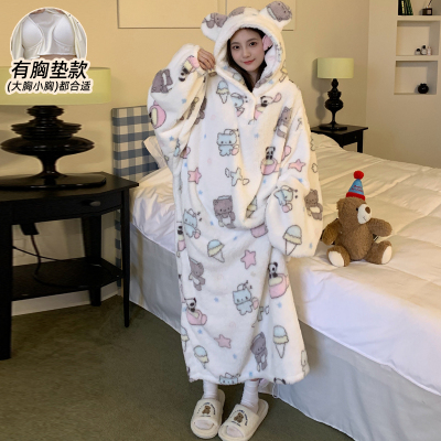 浴袍睡袍冬加厚女款睡裙珊瑚绒