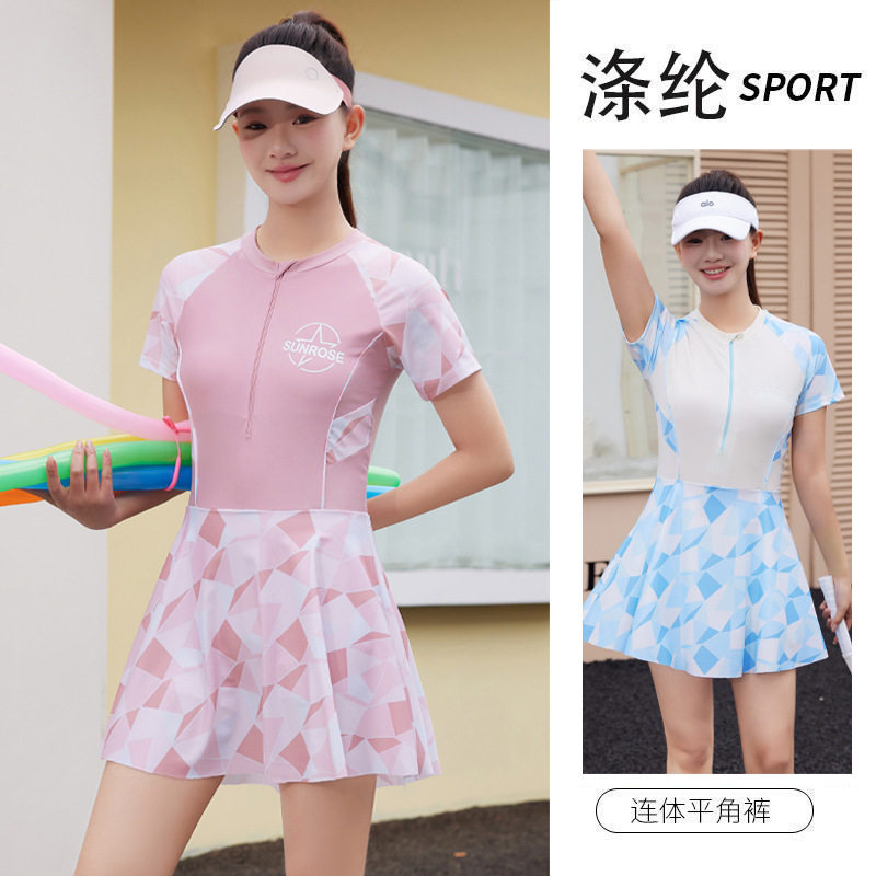 腾创儿童泳衣女童中大童温泉连体游泳衣女孩初中生带胸垫专业泳装