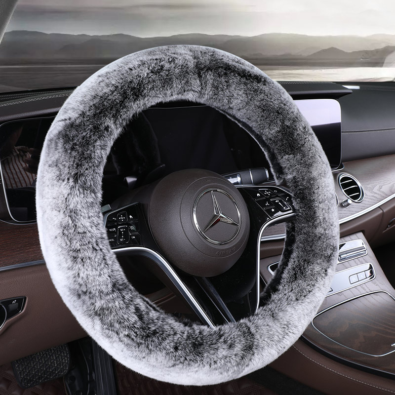 冬季方向盘套獭兔毛真皮天然真毛材质皮毛一体车把套防滑通用女