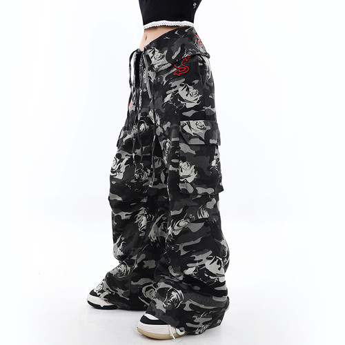 【付思超 左奇函  蒋申同款】LBPC迷彩牛仔裤休闲阔腿工装裤子女