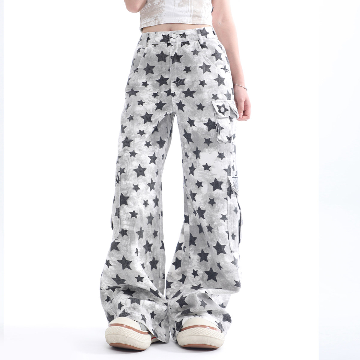 LBPC旗舰店星星裤嘻哈牛仔裤显瘦百搭休闲裤男女直筒做旧迷彩裤子