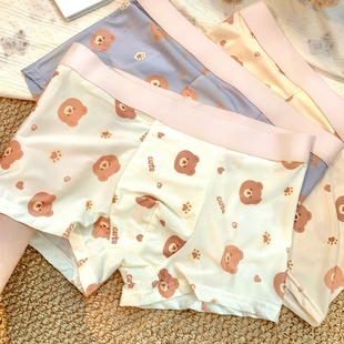 四角平角裤 卡通小熊印花高级感冰丝无痕舒适宽松内裤 男2026年新款