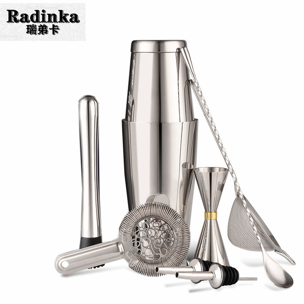 跨境 不锈钢调酒器套装8件套美式波士顿调酒壶雪克壶调酒器具