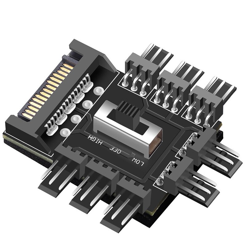 电脑机箱风扇集线器HUB4线3针4pin控制器多路PWM调速器温控3pin