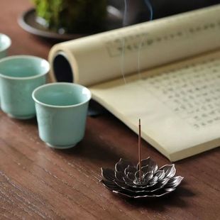 中式莲花香盘香托线香底座香架香炉香插仿古铜家用室内熏香松塔香