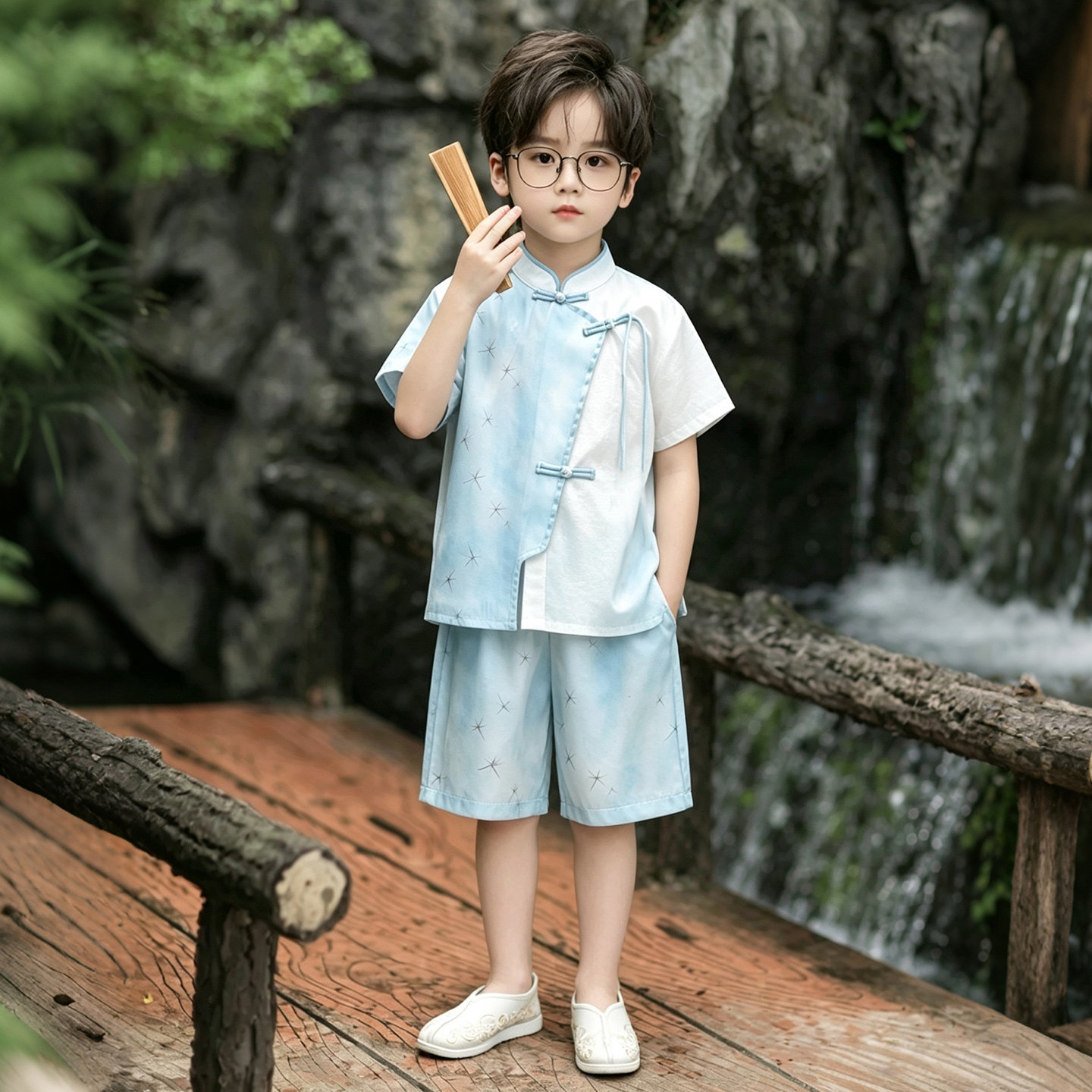 儿童汉服男童夏季薄款宝宝新中式短袖套装小童中国风日常可穿古装