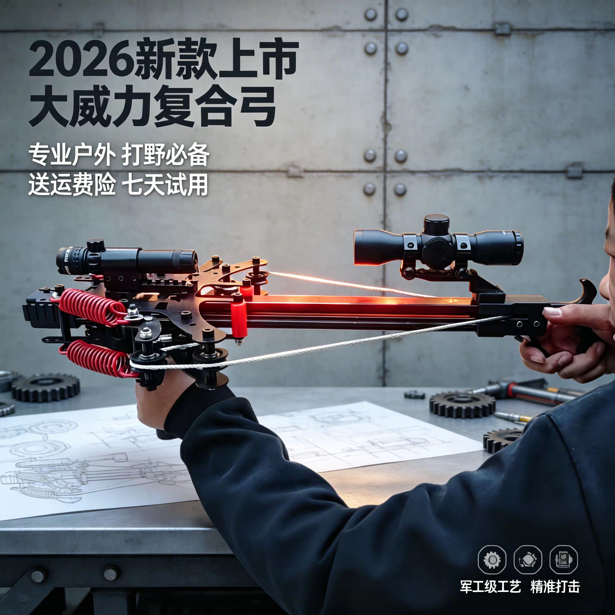 新款迷你小型弓箭钢珠户外高精度绿激光三用复合弓成人40连发毒蛇