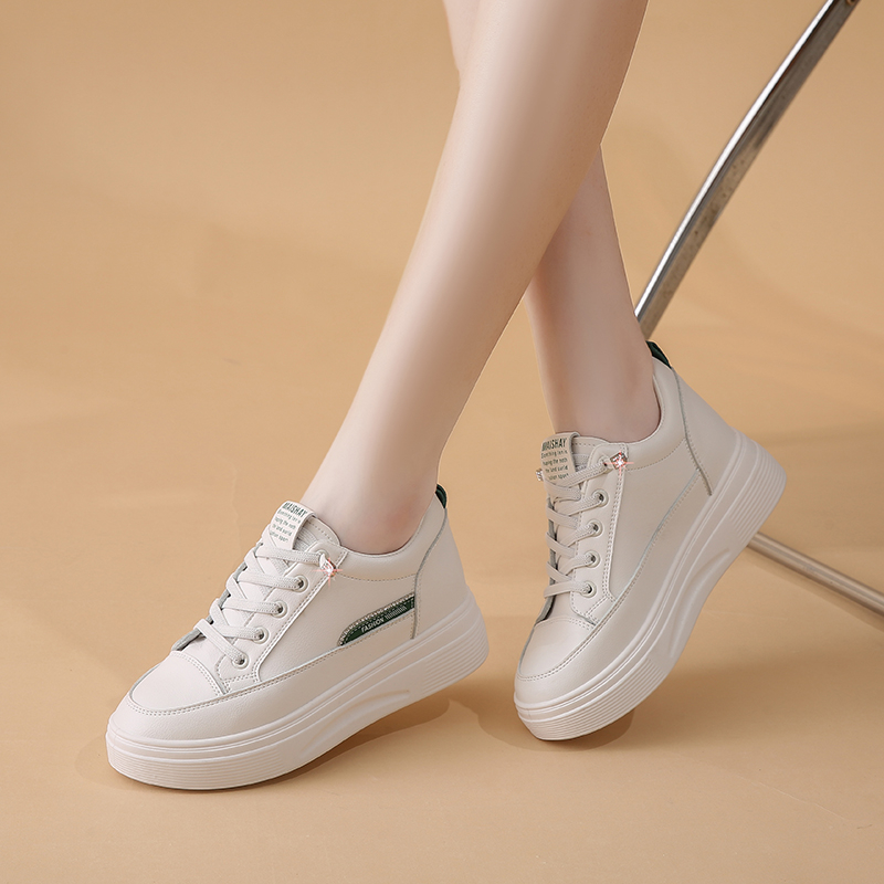 内增高透气小白鞋厚底杰柳圆头