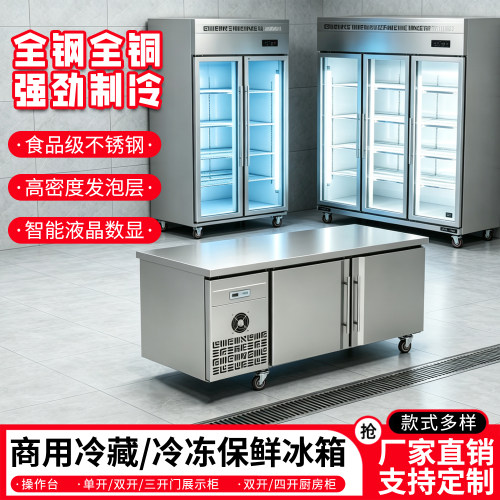 商用不锈钢冷藏冷冻保鲜餐饮冰箱双开门厨房设备液晶数显展示柜