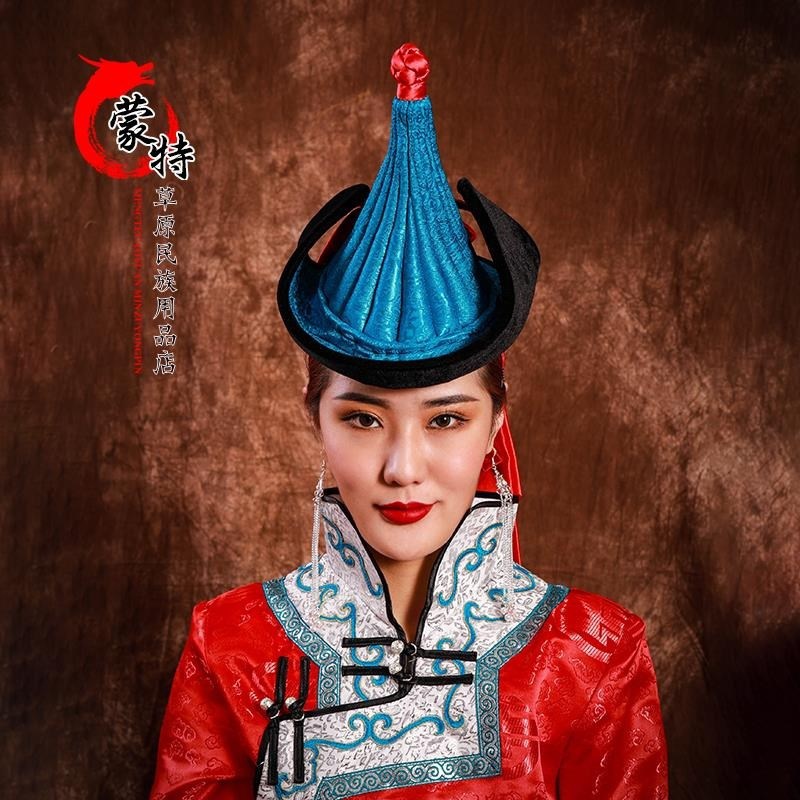 蒙古族蒙古帽舞蹈表演服装配饰帽子头饰蒙古女帽包邮蒙古高帽子