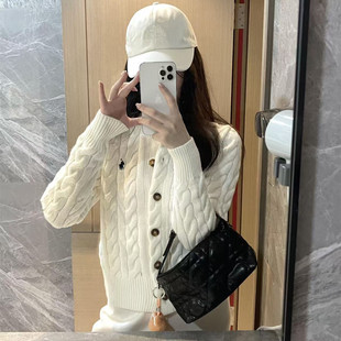 本命年马年拉夫开衫女麻花老钱风羊毛针织衫圆领红色毛衣小马外套