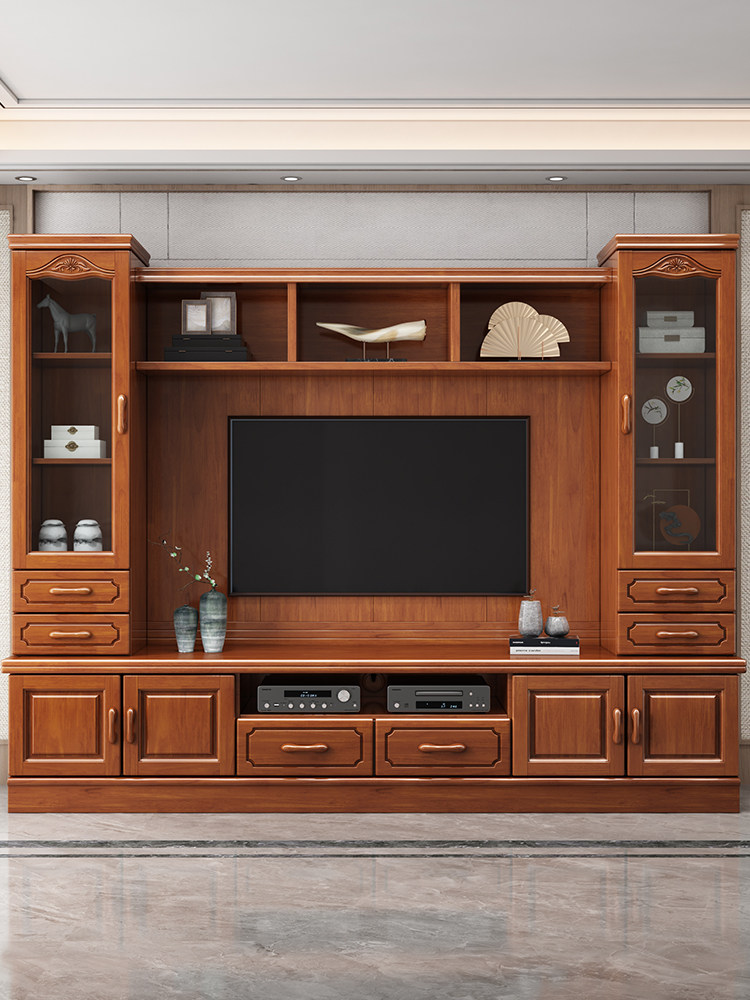 实木电视柜一体组合客厅背景墙柜现代简约大户型新中式地柜背景柜