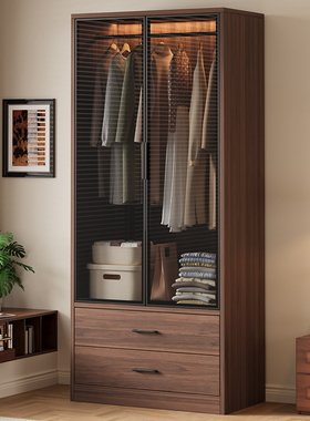 衣柜家用卧室轻奢实木柜子玻璃门抽屉儿童收纳柜现代简约定制衣橱