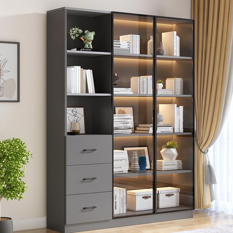 书柜落地组合简约收纳置物实木书橱展示陈列柜定制轻奢玻璃门书架