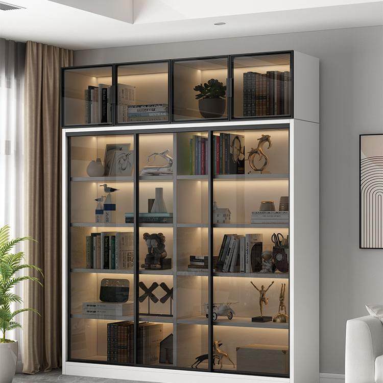 书柜家用玻璃门书架落地现代简约定制储物柜客厅展示手办移门柜子