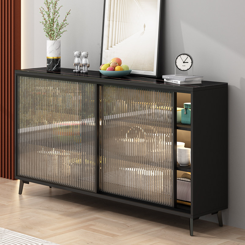 餐边柜家用茶水柜定制厨房橱柜岩板酒柜长虹玻璃门推拉门置物柜子