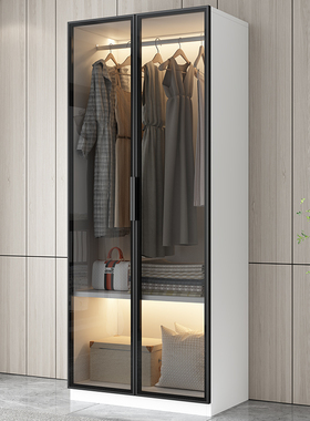 衣柜家用卧室网红款酒店现代简约实木玻璃衣橱定制民宿小户型柜子
