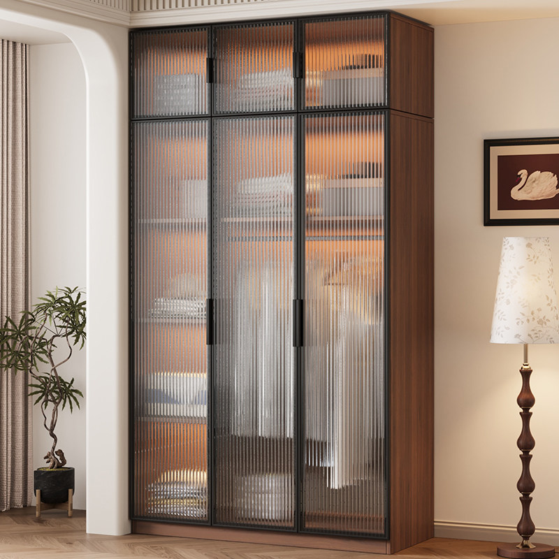 衣柜家用卧室实木简约长虹玻璃衣橱出租房小户型定制收纳储物柜子