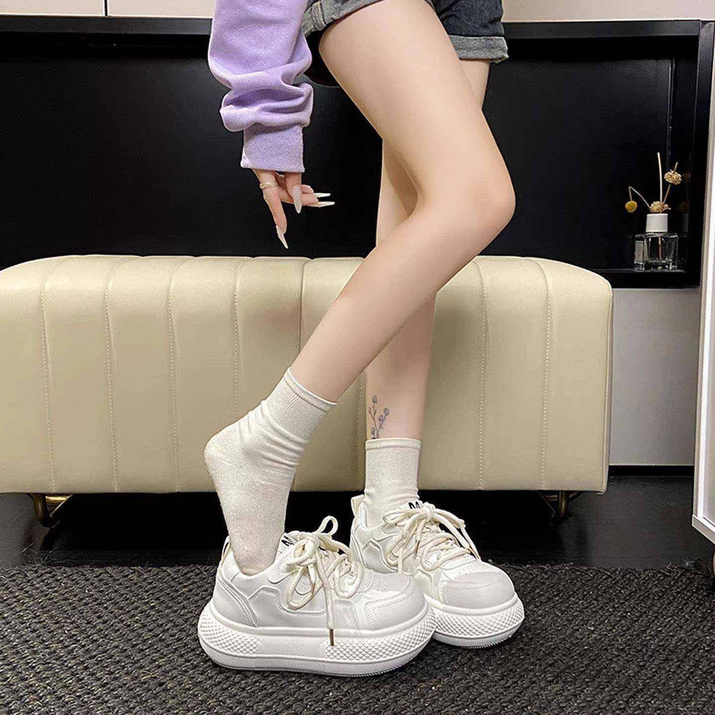 厚底小白鞋女款2026春季新款面包鞋透气百搭休闲鞋增高板鞋运动鞋,女鞋,休闲板鞋,淘宝优惠券,粉丝福利购,淘宝优惠卷
