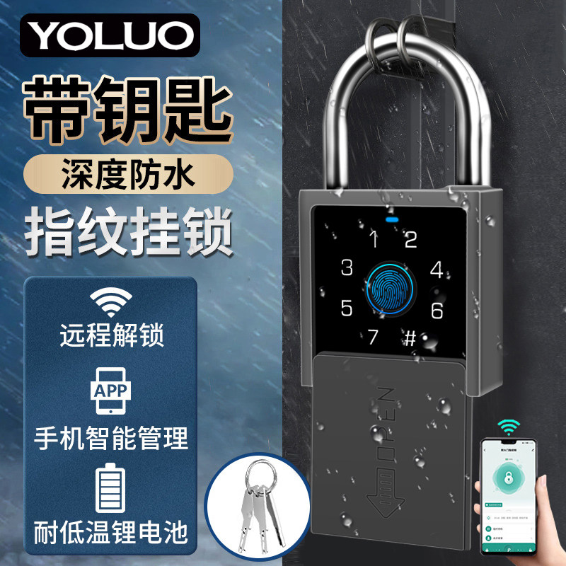 带钥匙挂锁户外防水防锈指纹密码电子锁仓库大门防盗家用庭院智能