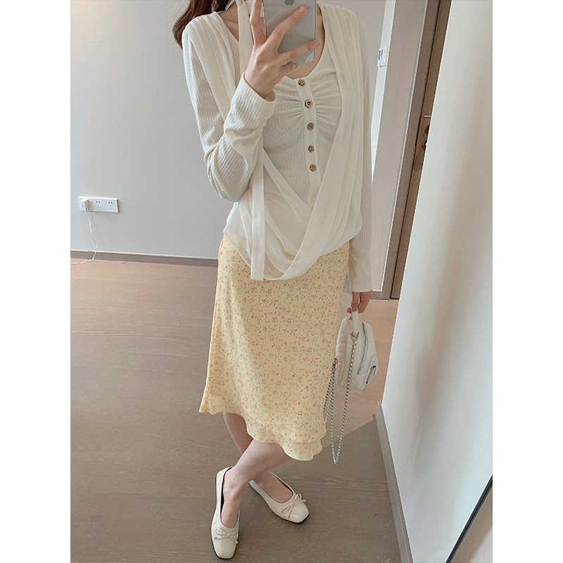 我很懒 原野斯嘉丽 黄色碎花显瘦半身裙女夏季灵动感飘逸中裙子