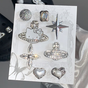 Mkop洞洞鞋配饰高级感鞋扣配件金属猫咪钻石鞋花适配Crocs/Cross