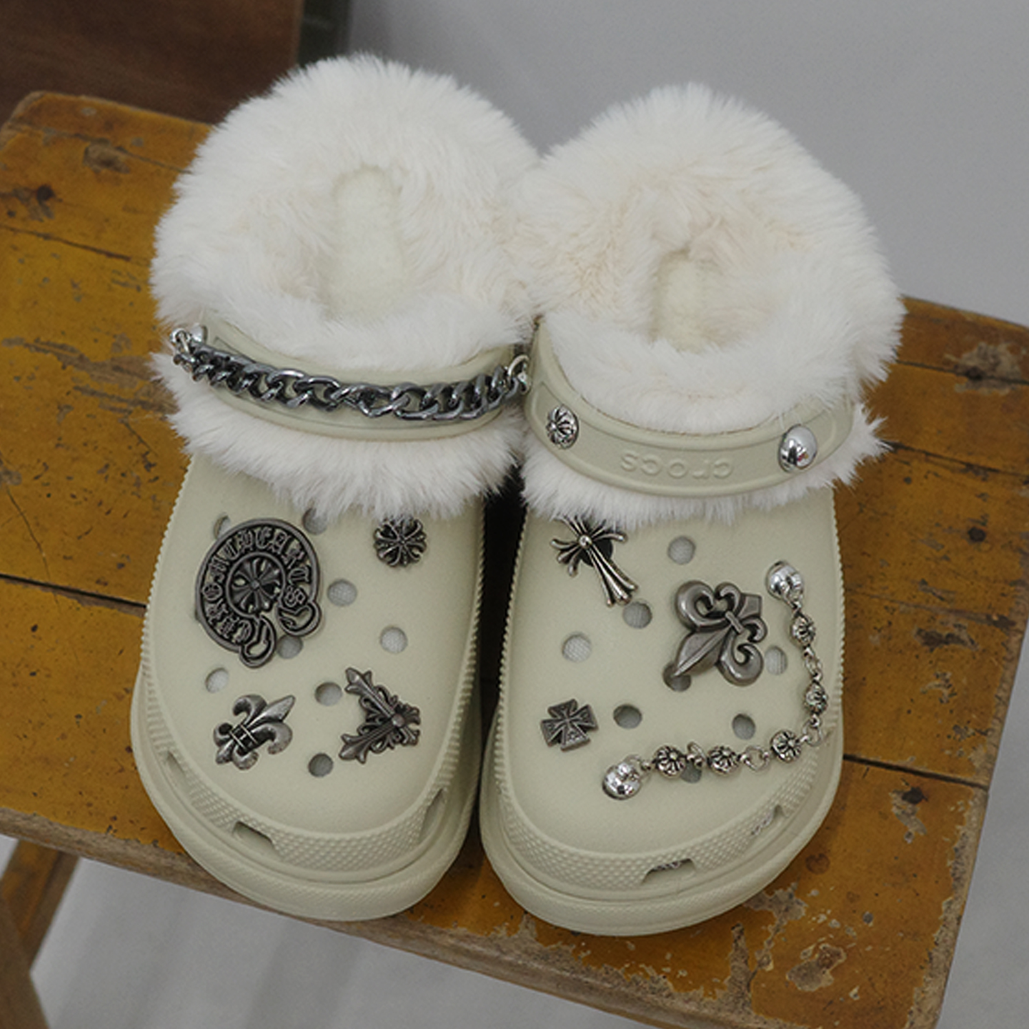Mkop洞洞鞋内胆毛绒棉冬天加绒鞋套鞋花泡芙云朵适配Cross/Crocs