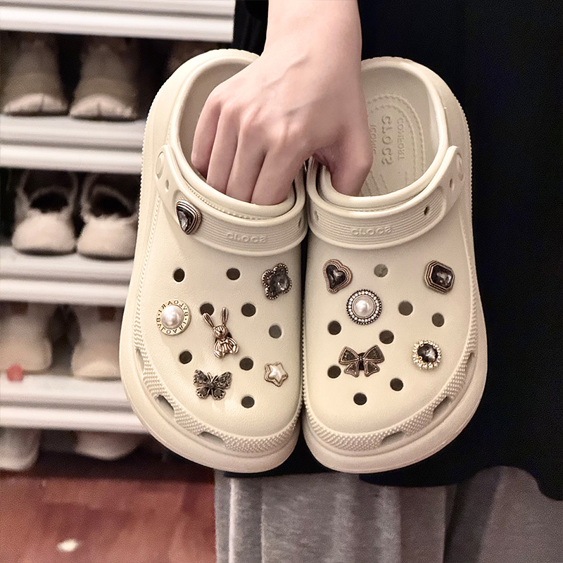 Mkop洞洞鞋配饰高级感鞋扣配件金属复古兔子鞋花适配Crocs/Cross