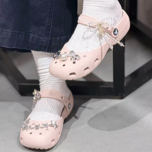 Mkop洞洞鞋配饰鞋扣配件蝴蝶结链条芭蕾舞鞋鞋花适配Crocs/Cross