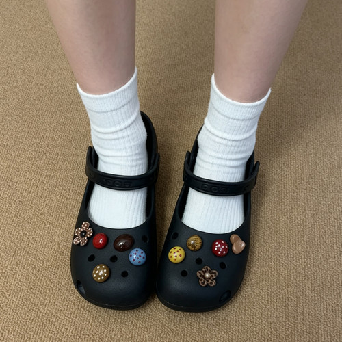 MKOP洞洞鞋配饰高级感鞋扣配件复古波点彩珠鞋花适配Cross/Crocs