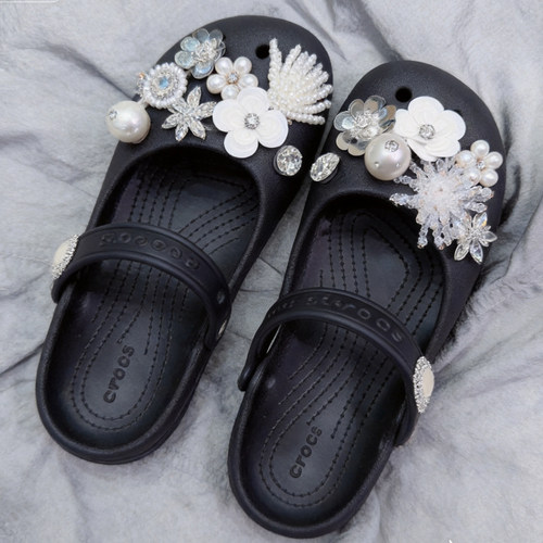 MKOP洞洞鞋配饰高级感鞋扣配件纯白珍珠闪钻鞋花适配Cross/Crocs
