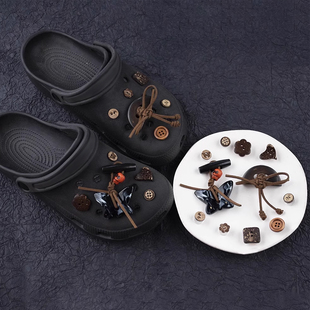 Mkop洞洞鞋配饰高级感鞋扣配件复古钮扣蝴蝶鞋花适配Crocs/Cross