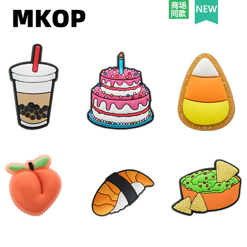 Mkop洞洞鞋配饰蛋糕桃子冷饮鞋花
