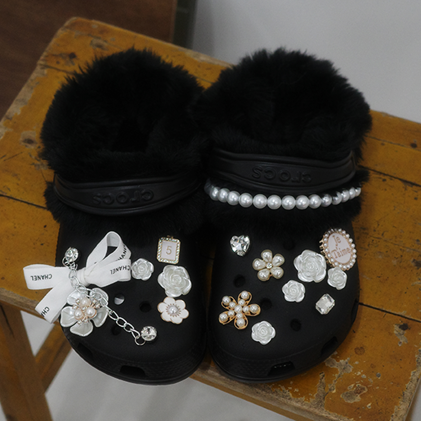 Mkop洞洞鞋内胆毛绒棉可拆卸冬天鞋花云朵泡芙适配Cross/Crocs