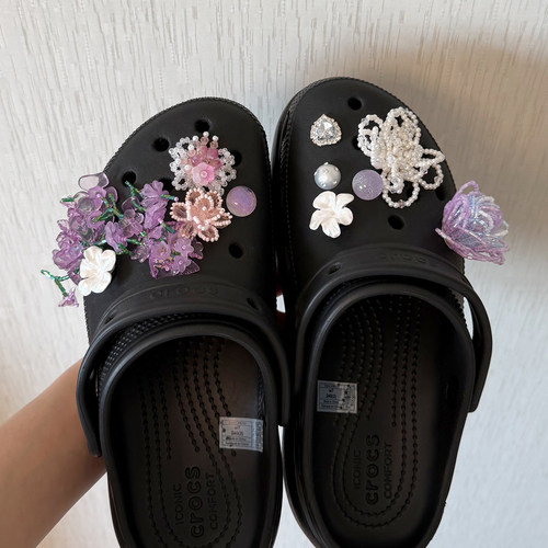 Mkop洞洞鞋配饰鞋扣配件水晶串珠珍珠鞋花装饰扣适配Cross/Crocs