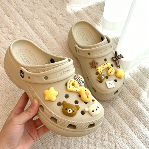 MKOP洞洞鞋配饰高级感鞋扣奶咖萌熊套装配件鞋花适配Cross/Crocs