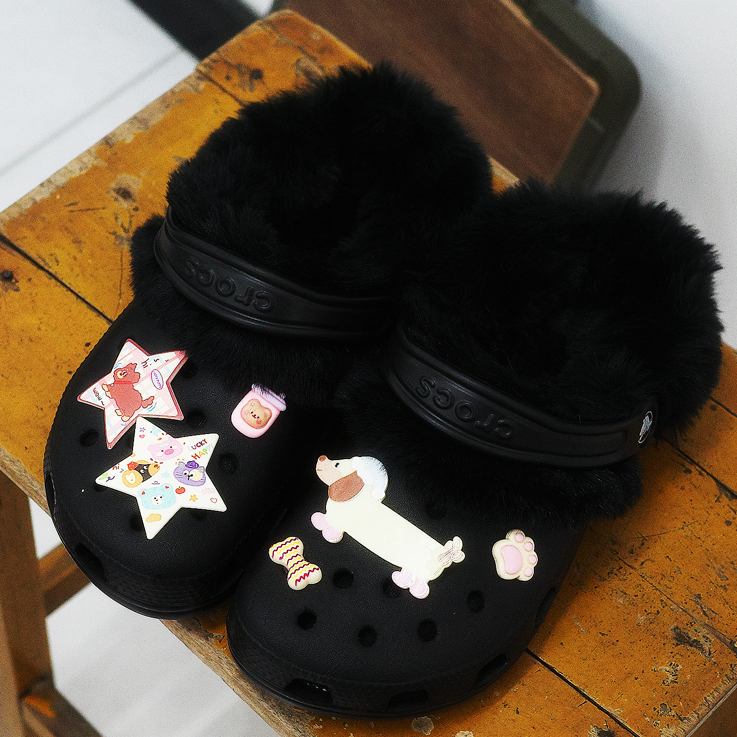 Mkop洞洞鞋毛绒内胆棉可拆卸冬天配饰泡芙云朵适配Cross/Crocs