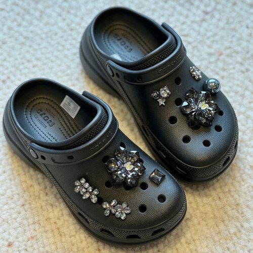 Mkop洞洞鞋配饰鞋扣配件暗夜星河闪钻鞋花装饰扣适配Cross/Crocs