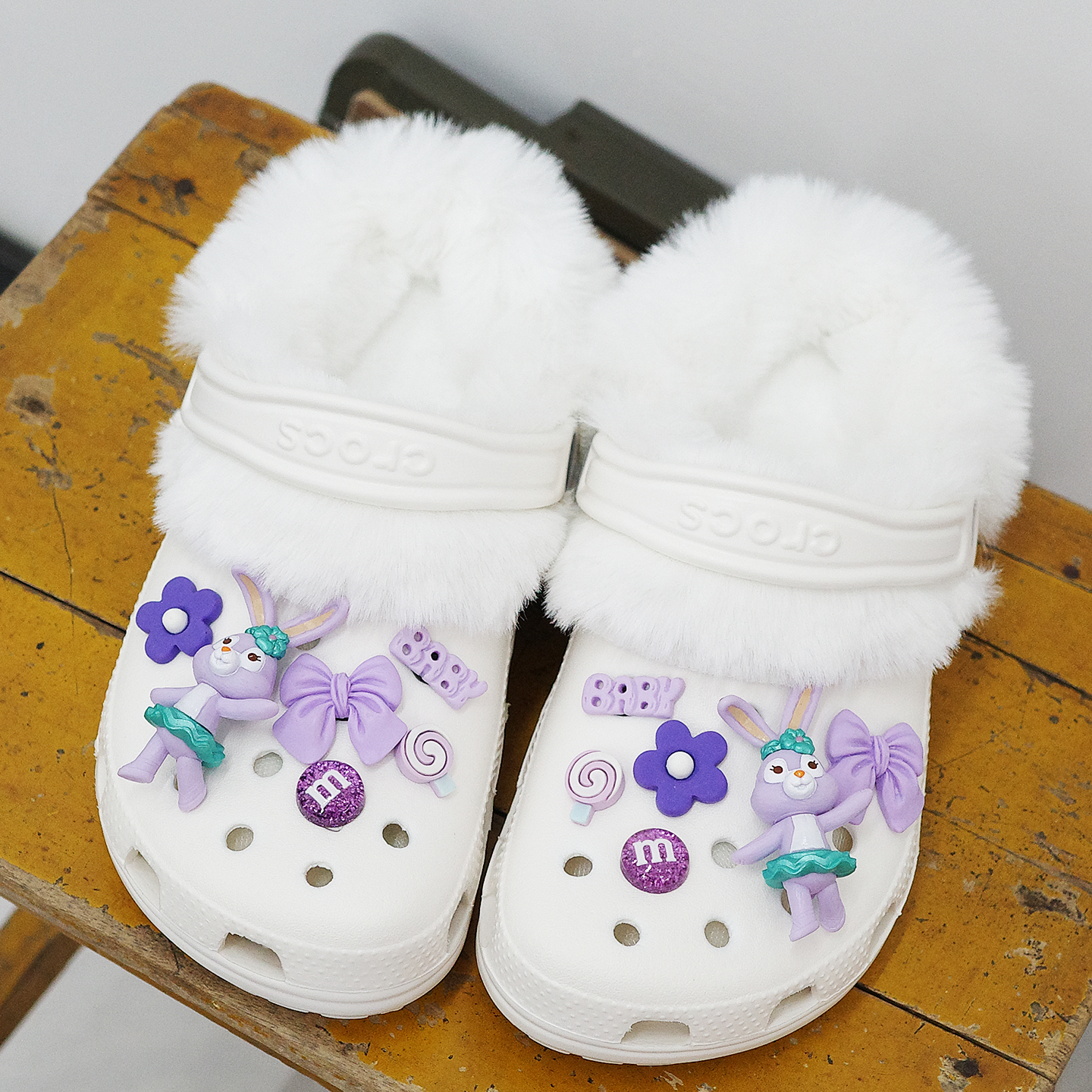 Mkop洞洞鞋毛绒内胆棉可拆卸加绒鞋套泡芙云朵适配Cross/Crocs