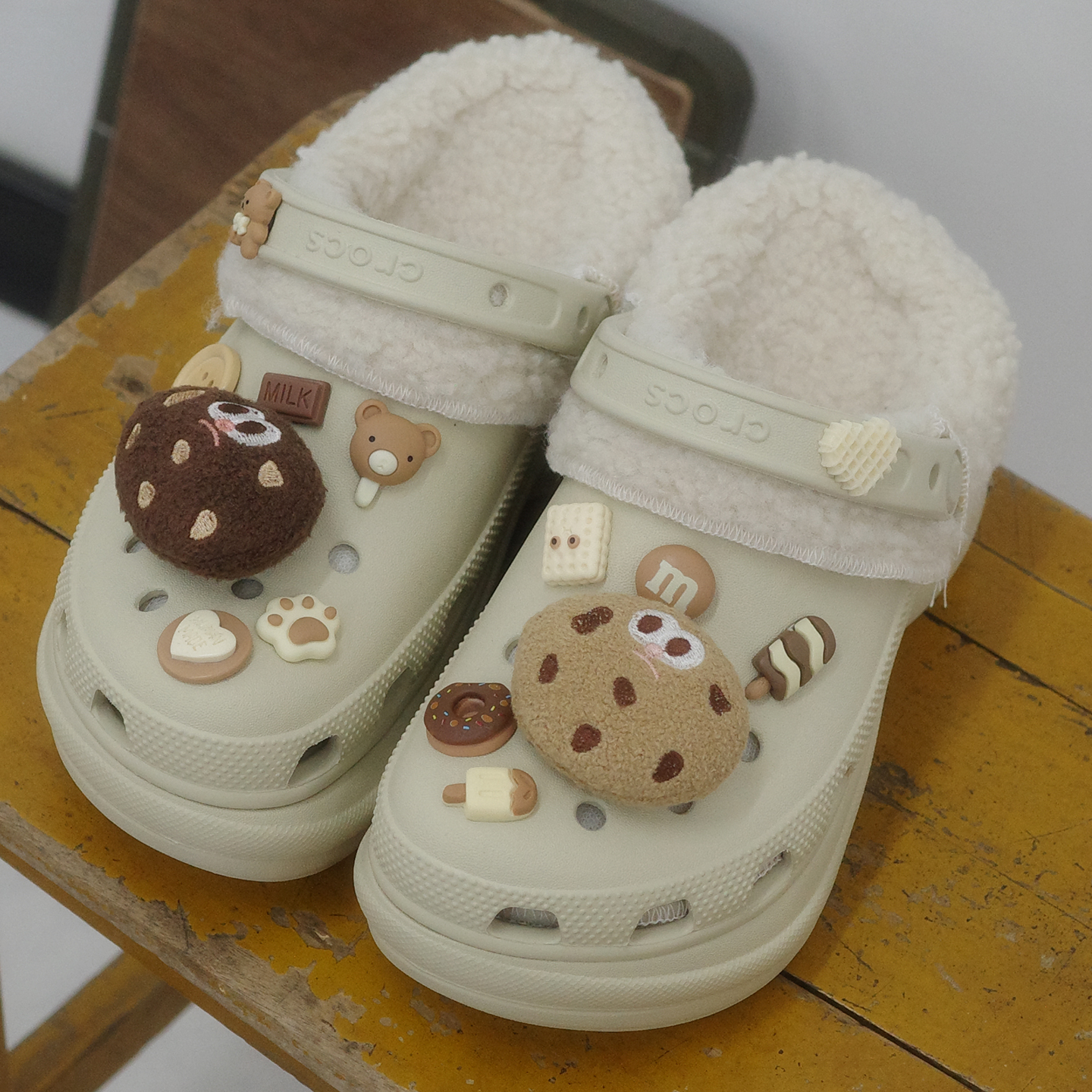 Mkop洞洞鞋内胆鞋套毛绒棉适配厨师鞋卡骆驰Cross/Crocs云朵泡芙