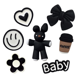 mkop洞洞鞋配饰鞋扣配件卡通酷黑小熊鞋花装饰扣适配Cross/Crocs