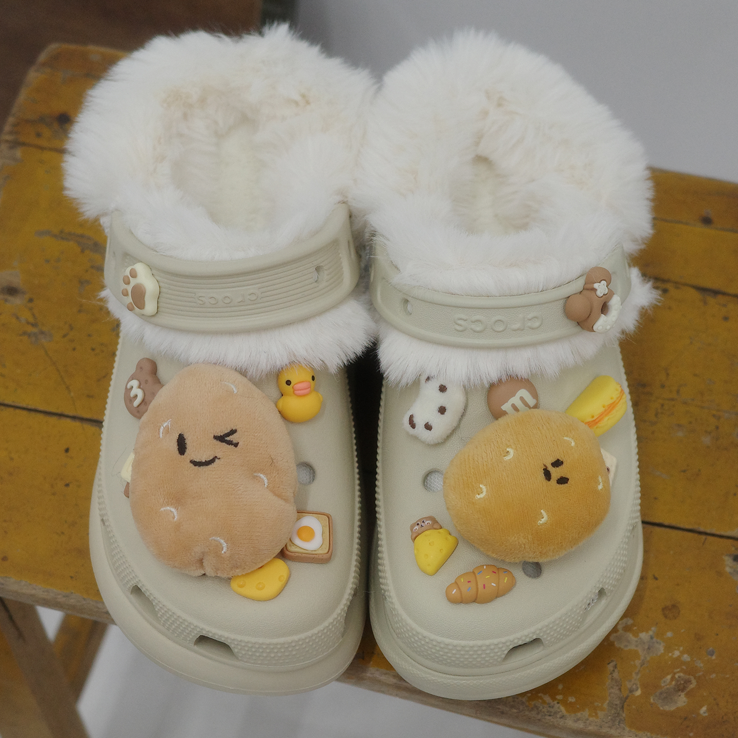 Mkop洞洞鞋内胆毛绒棉鞋套厨师鞋适配Cross/Crocs卡骆驰云朵泡芙