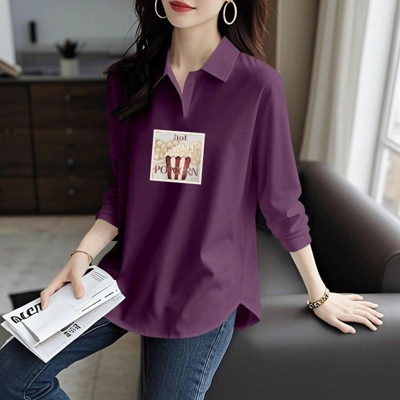 秋冬纯棉女士长袖POLO衫T恤韩版洋气时尚百搭显瘦设计感弧形上衣