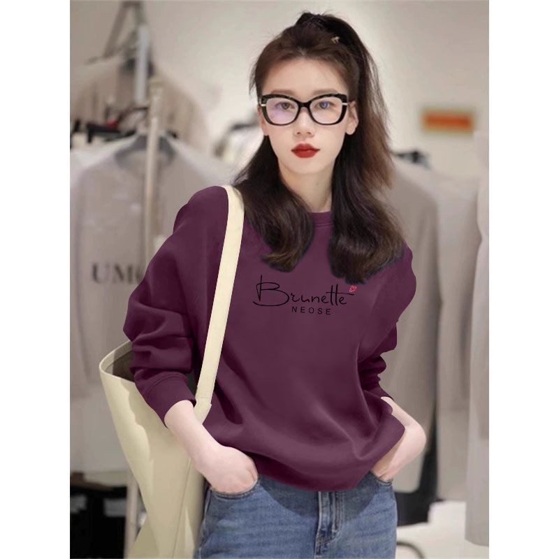 兰花紫女士纯棉套头卫衣秋冬