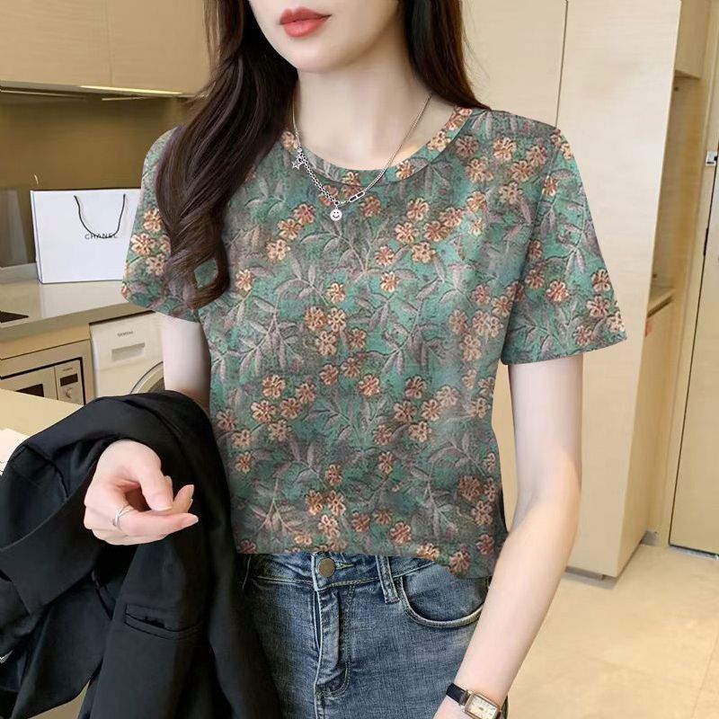 高品质冰丝短袖t恤女扎染夏季时尚大码半袖大码韩版潮流上衣女ins