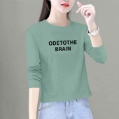 春秋款 洋气宽松遮肚显瘦小个子高腰上衣服 T恤女韩版 纯棉长袖 短款