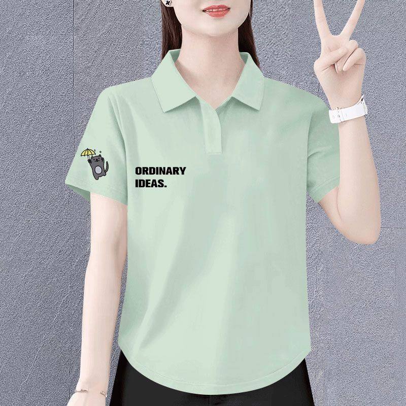 精品纯棉短袖POLO衫T恤女夏季新款时尚潮流百搭宽松遮肉显瘦上衣