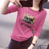 春秋时尚 百搭宽松显瘦印花圆领休闲上衣潮 韩版 纯棉长袖 T恤女时尚