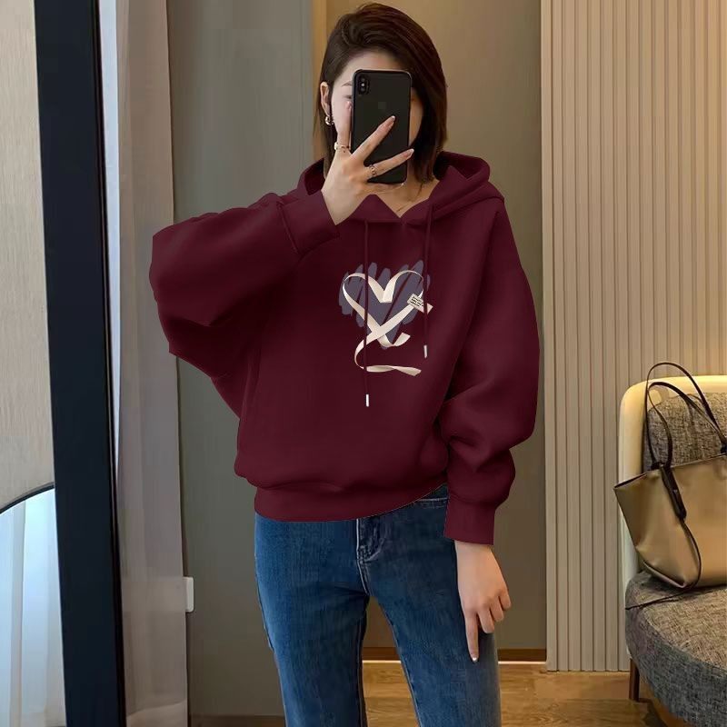 秋冬新款加绒加厚连帽短款纯棉卫衣女时尚潮流百搭宽松显瘦外套服